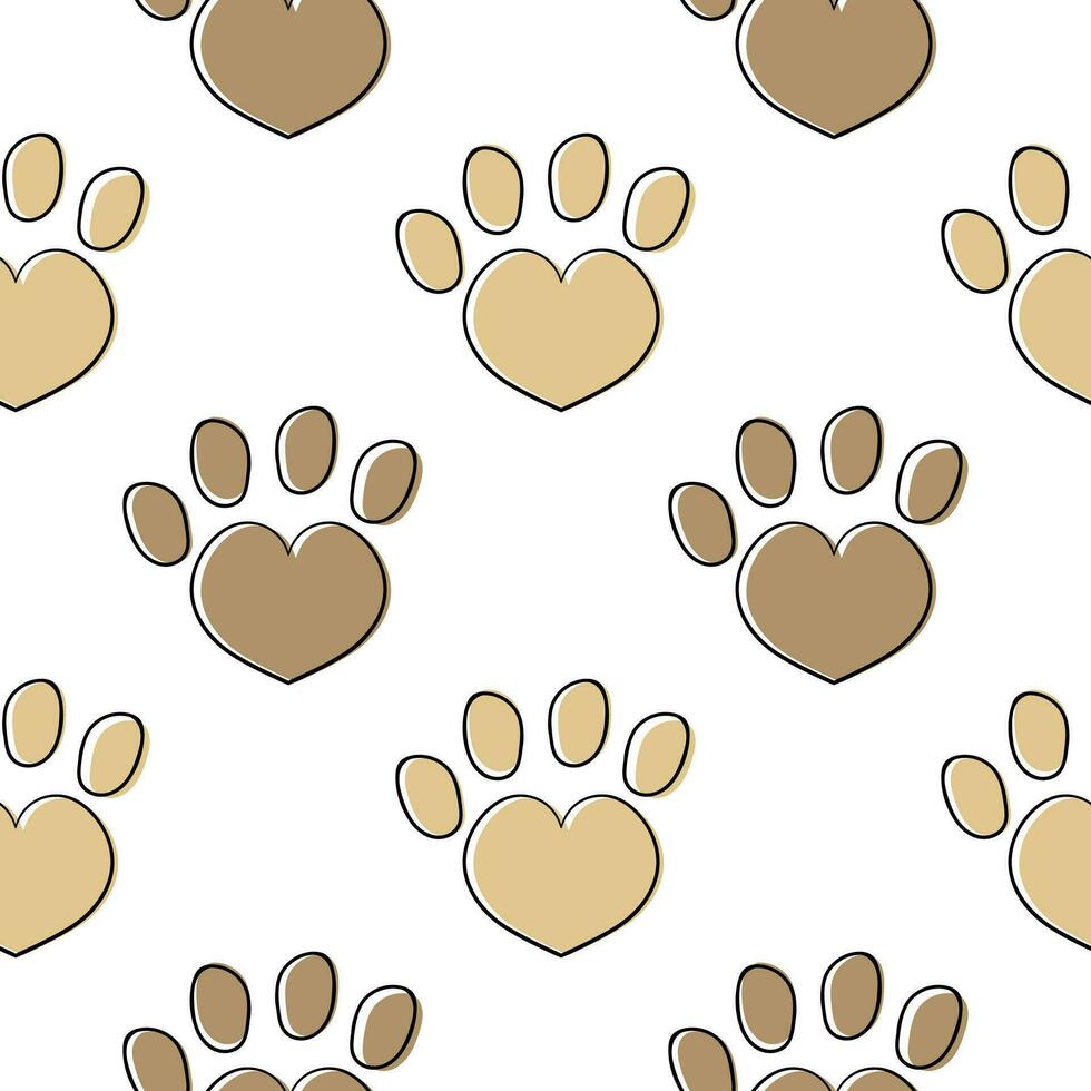 met de hand getekend naadloos patroon van voetafdrukken van honden vector