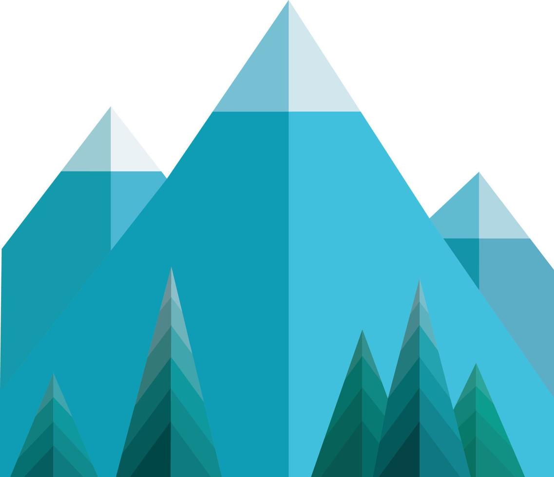 blauwe berg en bomen tekenen. minimalistische bergen in geometrische stijl vector