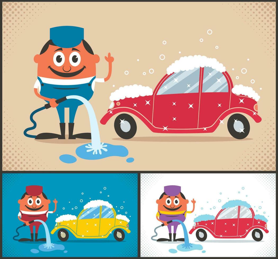 auto wassen tekenfilm reeks vector