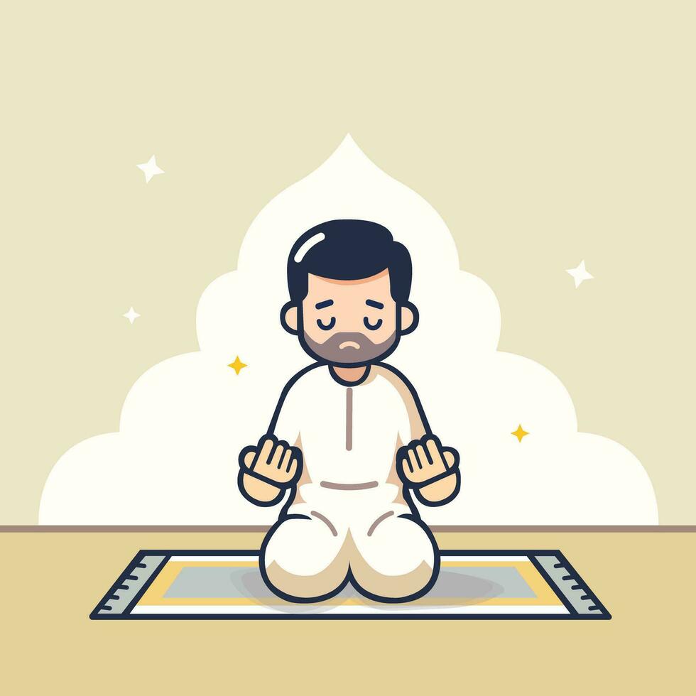 Mens bidden Aan zijn knieën. vector illustratie