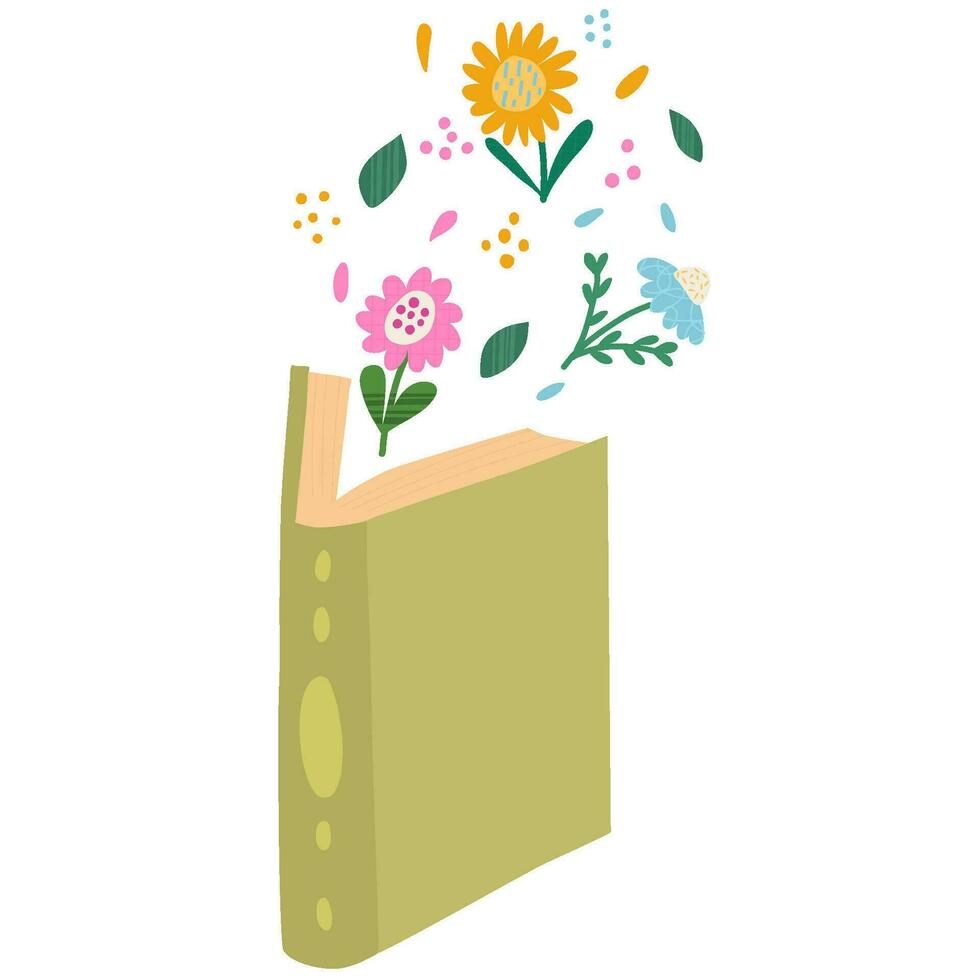 een Open boek met kleurrijk bloemen. boek festival concept.lezen boeken minnaar. vector