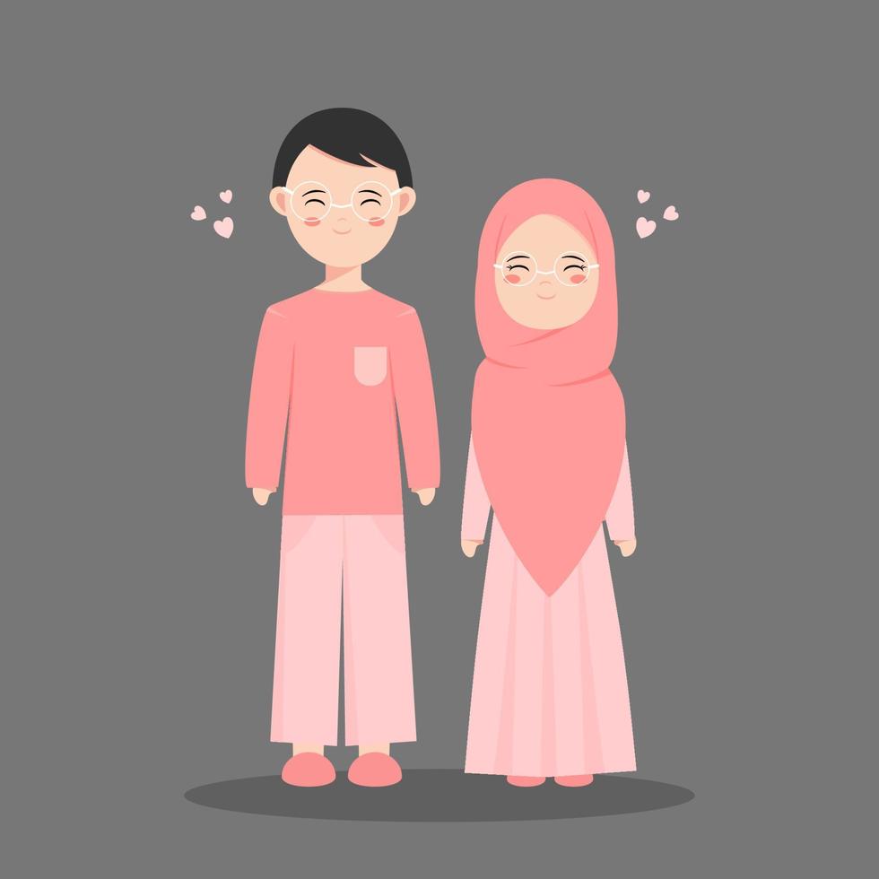 schattig moslim paar in roze jurk voor bruiloft of verloving uitnodiging. vector illustratie