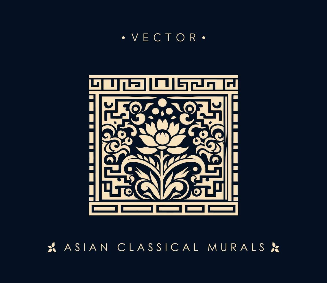 Aziatisch klassiek muurschildering met symmetrisch bloemen patroon vector