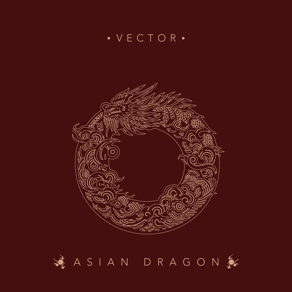 gouden Aziatisch draak met maan in circulaire vector artwork