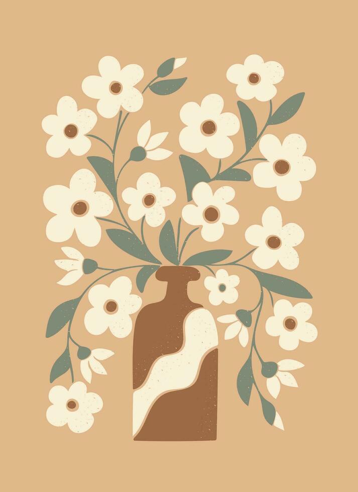 wijnoogst bloem boeket in vaas grunge illustratie. vlak vector botanisch samenstelling met grunge structuur in modieus kleur. perfect voor huis decoratie, affiches, t overhemd afdrukken, sociaal media