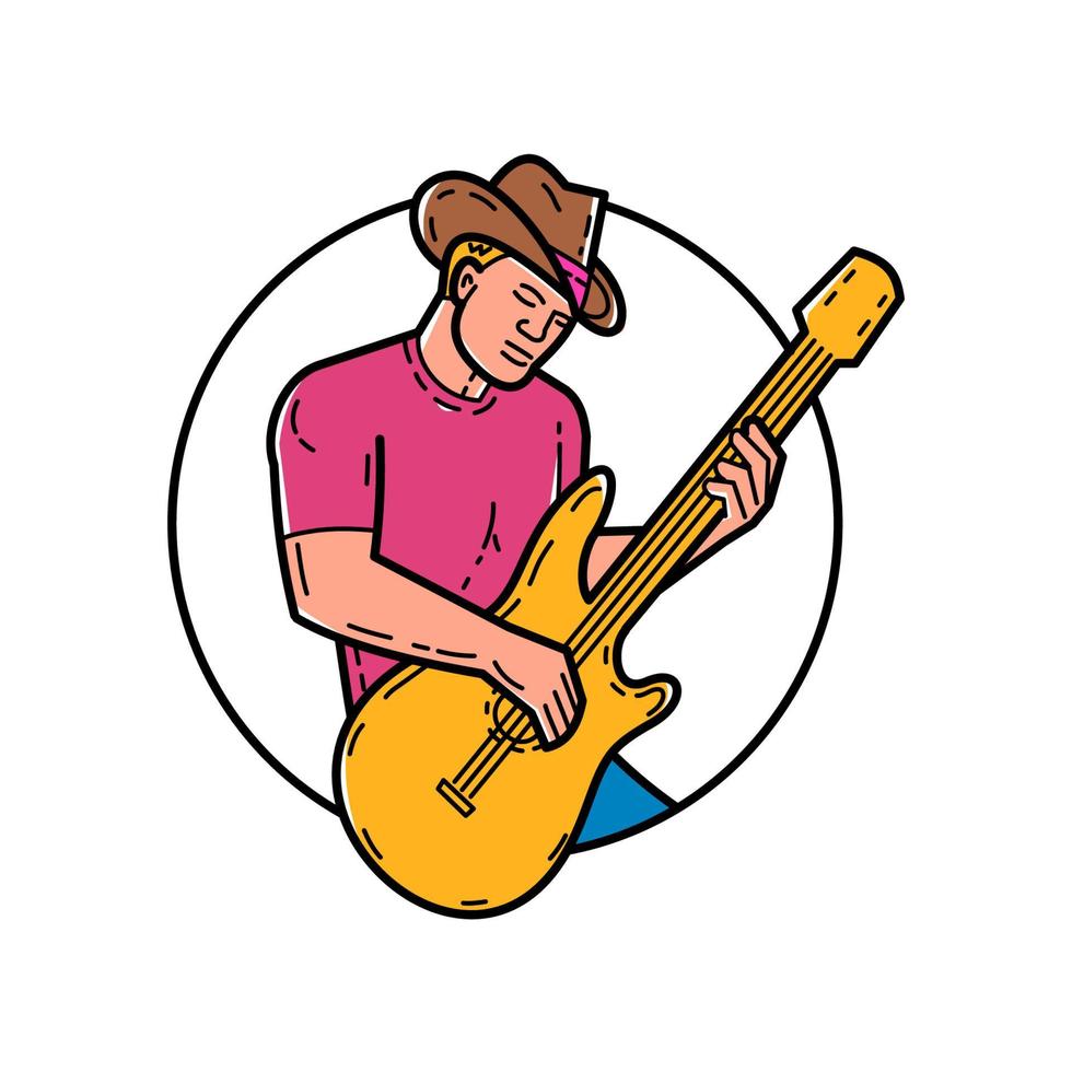 cowboy rocker gitarist mono lijntekeningen vector