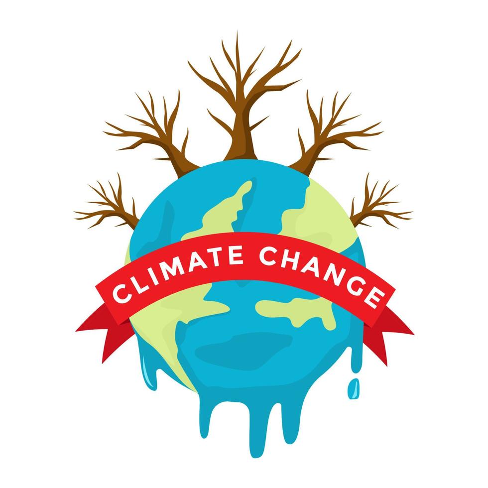 klimaatverandering concept illustratie, met aarde gesmolten en dode boom vector