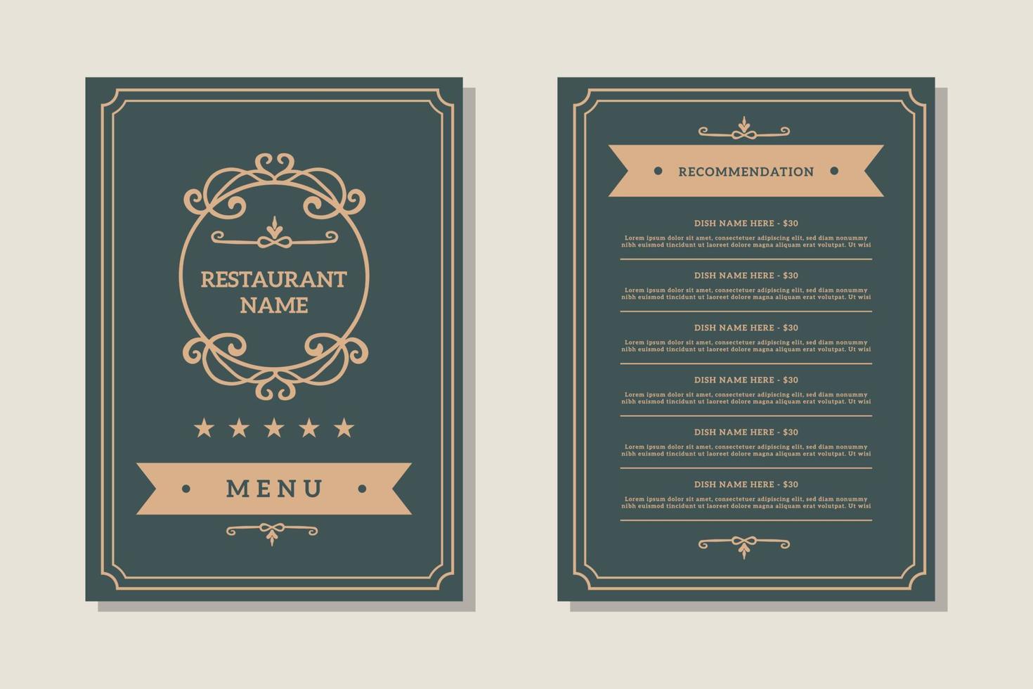 eenvoudig restaurant menu vector ontwerpsjabloon met ornament