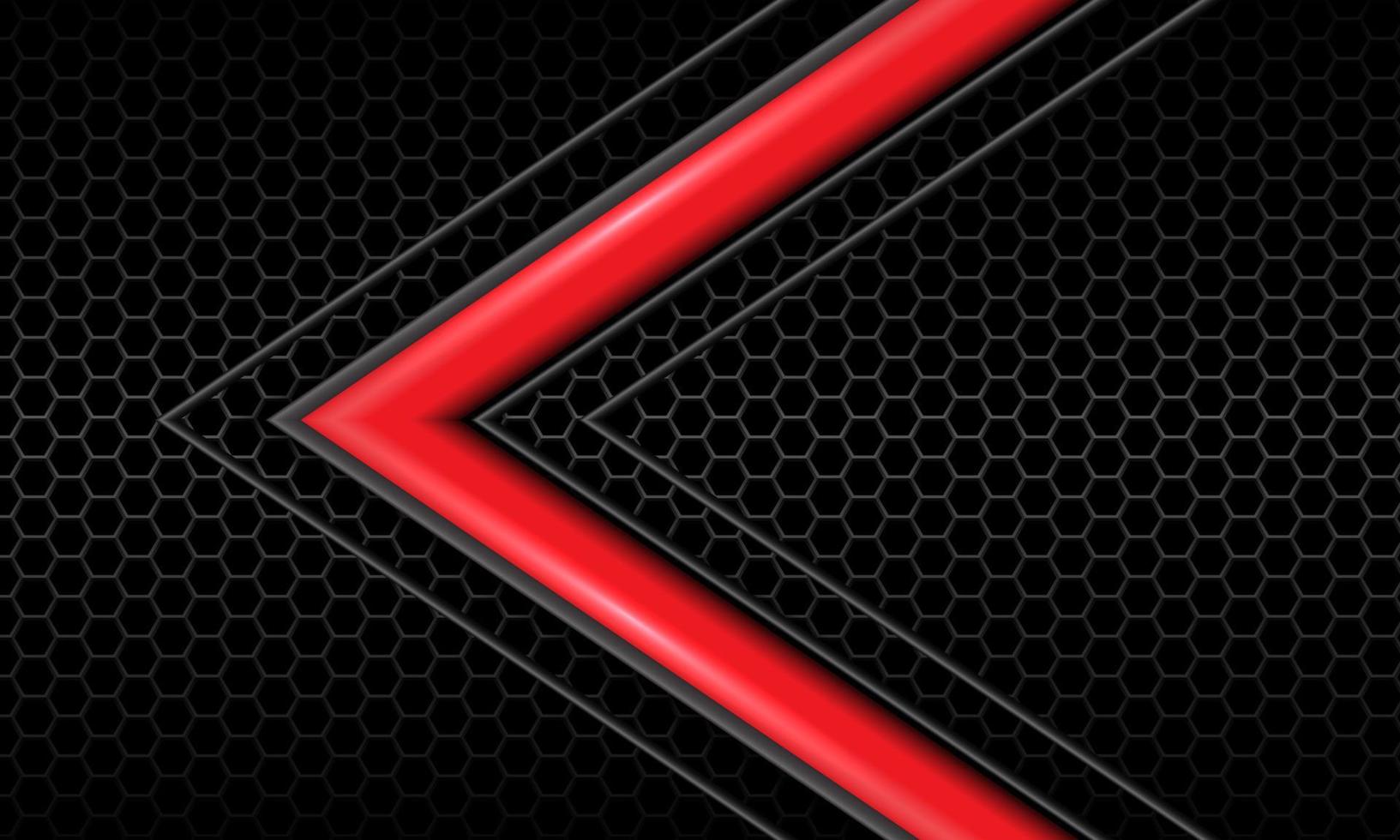 abstract rood glanzend grijs pijl lijn richting op donkere zeshoek mesh zwart ontwerp moderne luxe futuristische technologie vector background