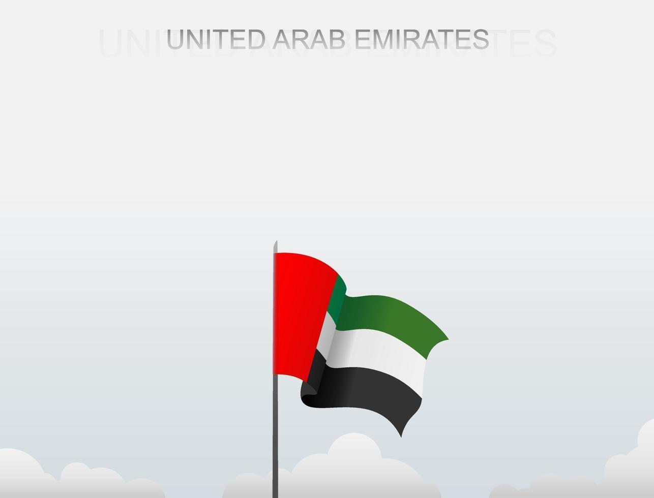 de vlag van de verenigde arabische emiraten wappert op een paal die hoog staat onder de witte lucht vector