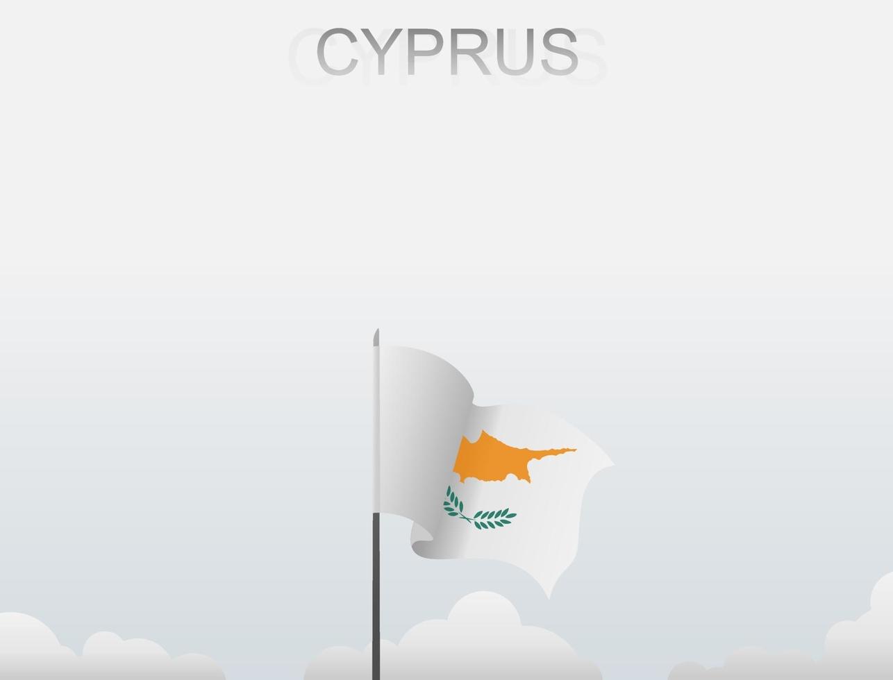 de vlag van cyprus wappert op een paal die hoog staat onder de witte lucht vector