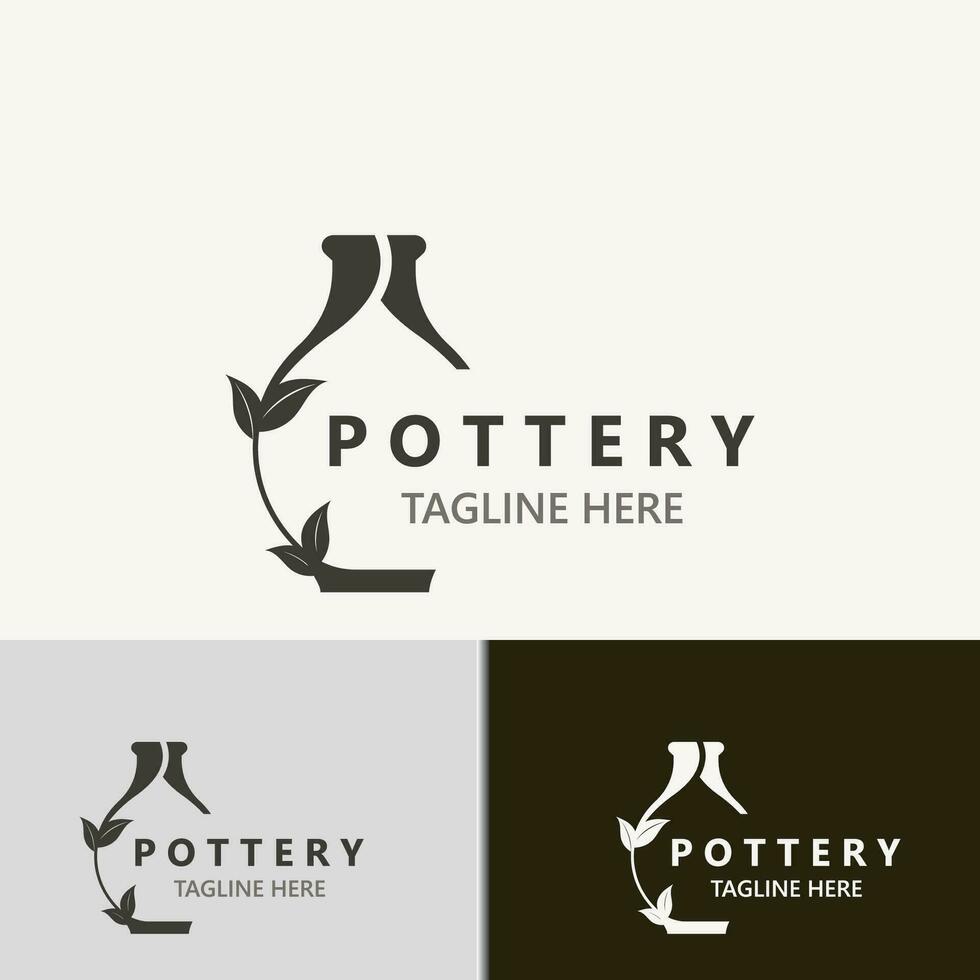 pottenbakkerij logo ontwerp handgemaakt, creatief traditioneel mok ambacht concept inspiratie natuur werkplaats vector