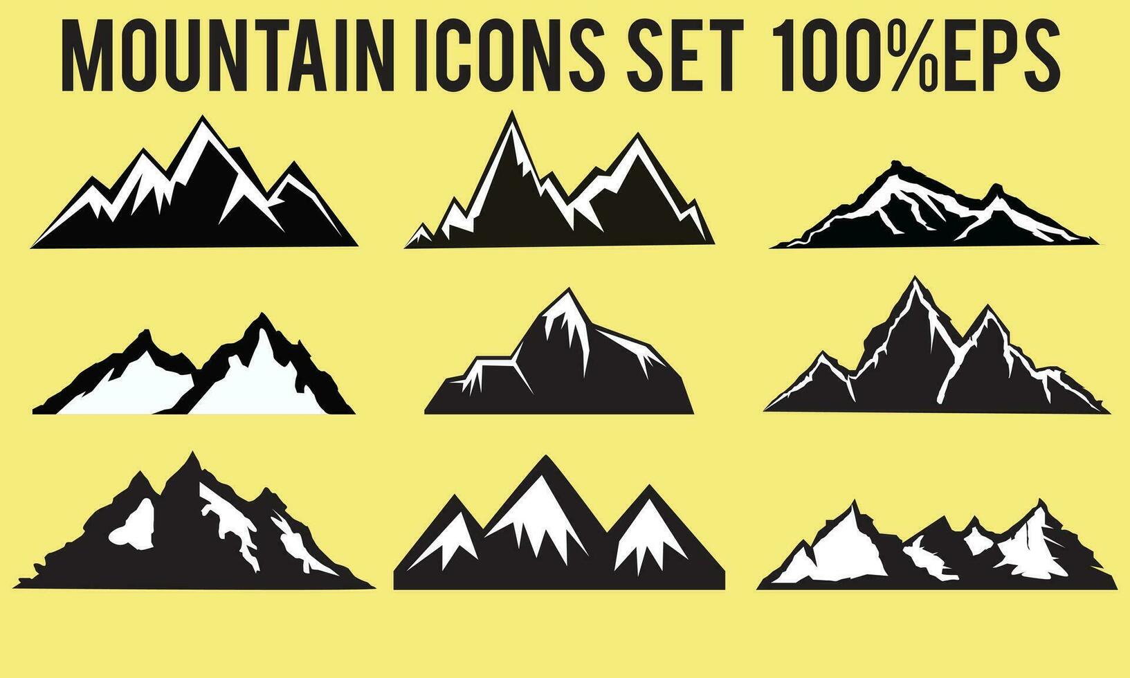 9 reeks berg silhouet set. rotsachtig bergen icoon of logo verzameling. vector illustratie.