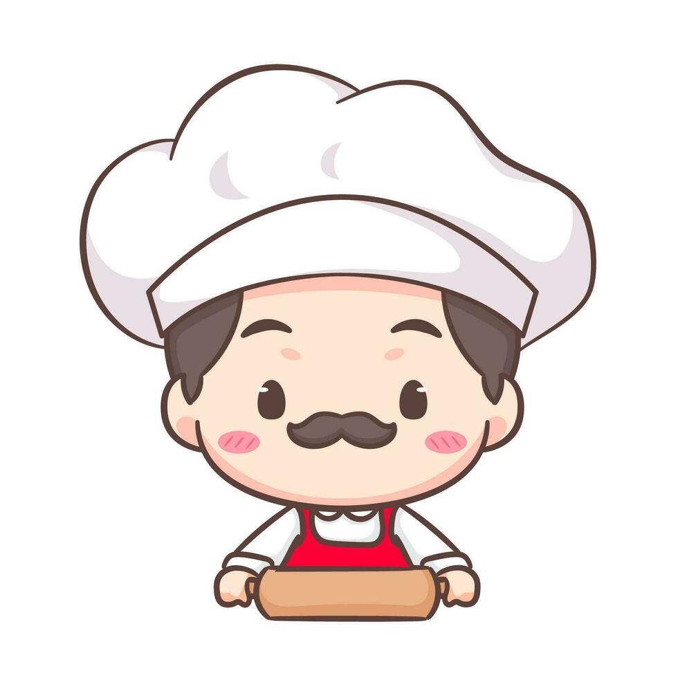 schattig chef logo mascotte tekenfilm karakter. mensen professioneel concept ontwerp. chibi vlak vector illustratie. geïsoleerd wit achtergrond.