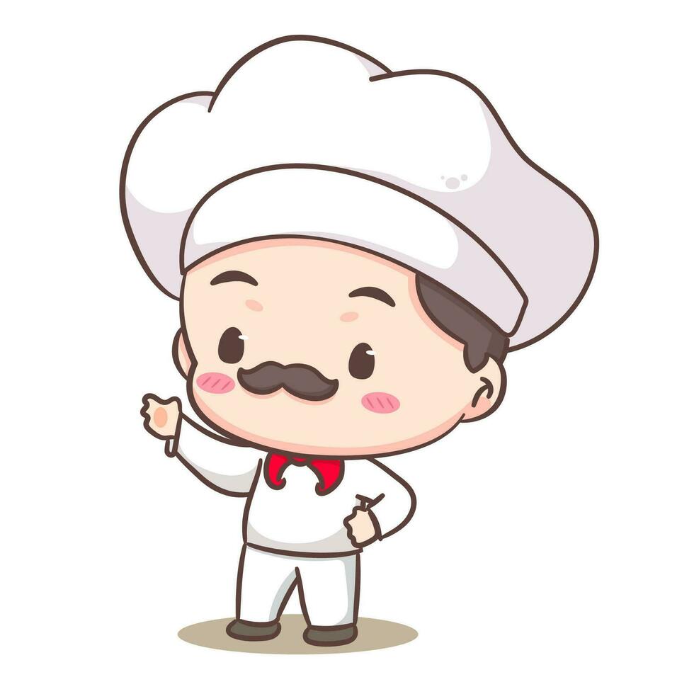 schattig chef logo mascotte tekenfilm karakter. mensen professioneel concept ontwerp. chibi vlak vector illustratie. geïsoleerd wit achtergrond.