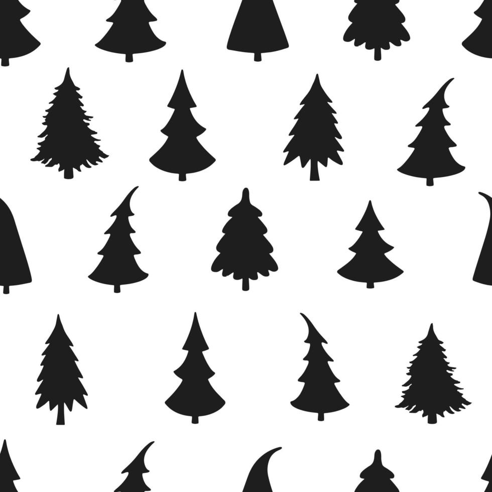 vector naadloze achtergrond met kerstboom. zwart-wit afbeelding. kan worden gebruikt voor behang, opvulpatronen, webpagina's, oppervlaktestructuren, textielprint, inpakpapier