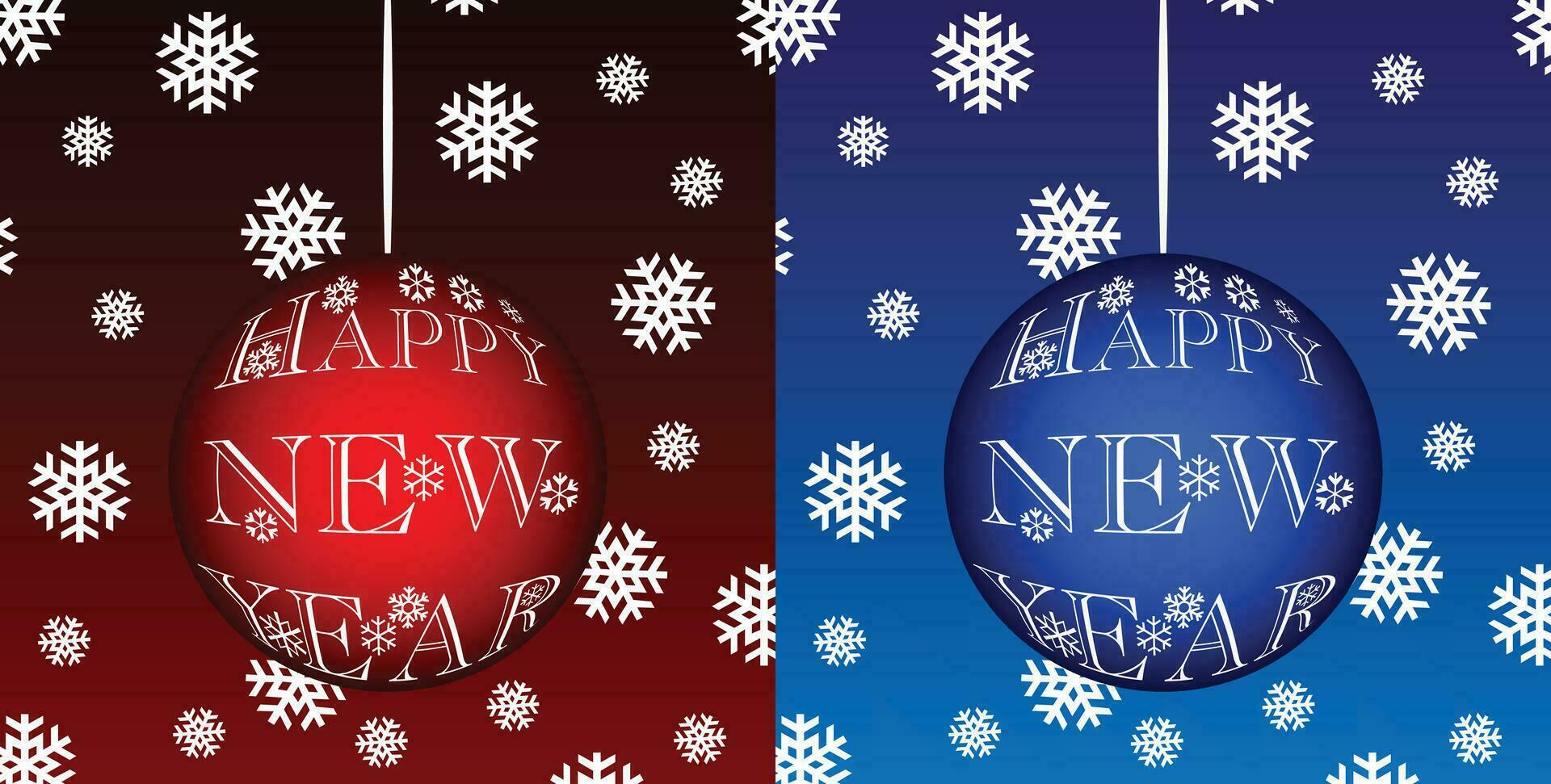 gelukkig nieuw jaar vector, gelukkig nieuw jaar kaart, sneeuwvlokken, rood en blauw ballen, nieuw jaar banier en teken, geschikt voor posters en nieuw jaar groet kaart en sociaal media berichten, sneeuw vallend illustratie vector