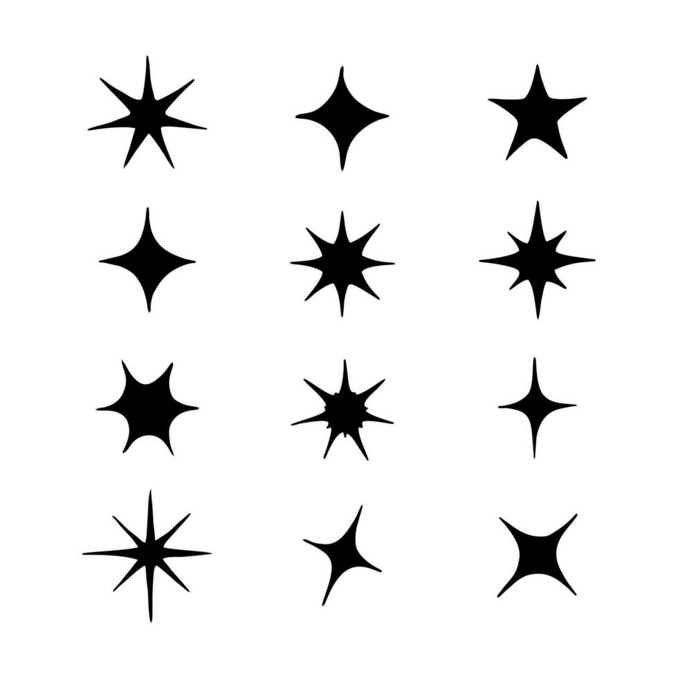 hand- getrokken sprankelend sterren verzameling, flash ster astrologie vector licht Aan wit achtergrond