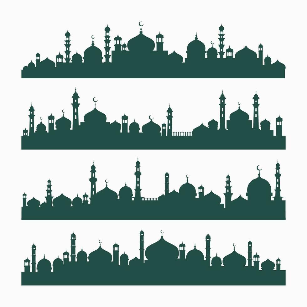 Islamitisch moskeeën silhouetten vector illustratie, Ramadan achtergrond vlak stijl