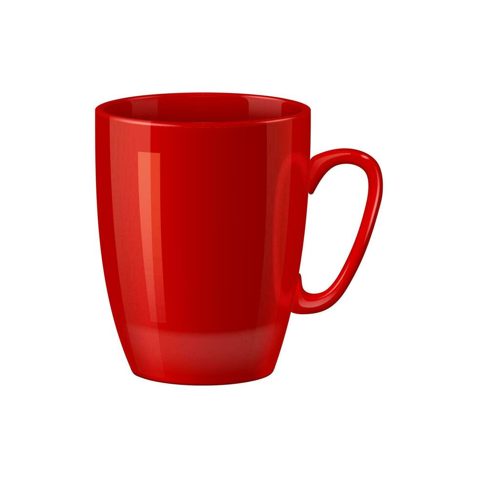 rood mok, realistisch, koffie of thee beker, serviesgoed vector