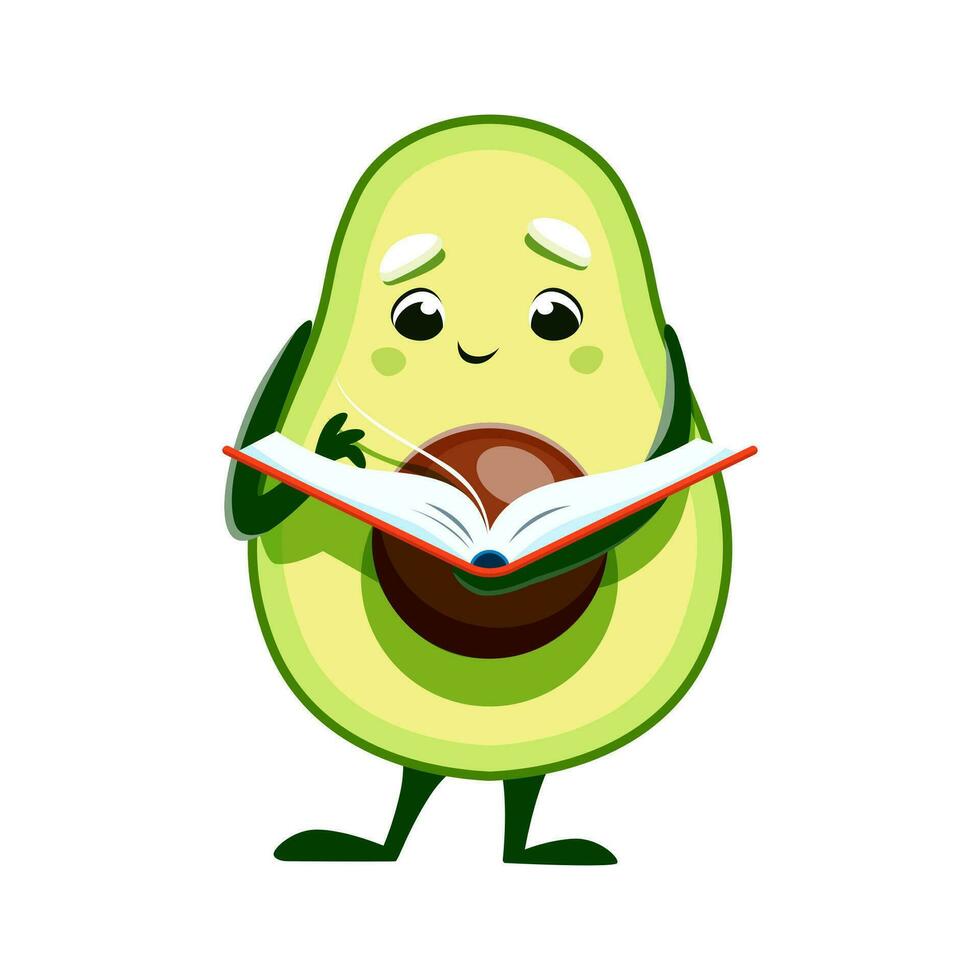 tekenfilm schattig avocado karakter lezing een boek vector