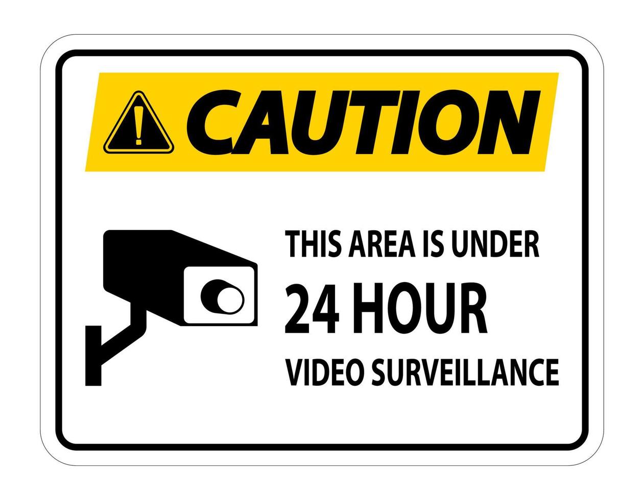 Let op dit gebied is onder 24-uurs videobewaking symbool teken geïsoleerd op een witte achtergrond, vector illustratie