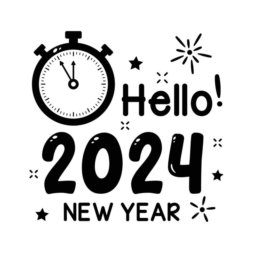 nieuw jaar 2024 countdown hand- getrokken sticker, Hallo 2024 countdown icoon vector