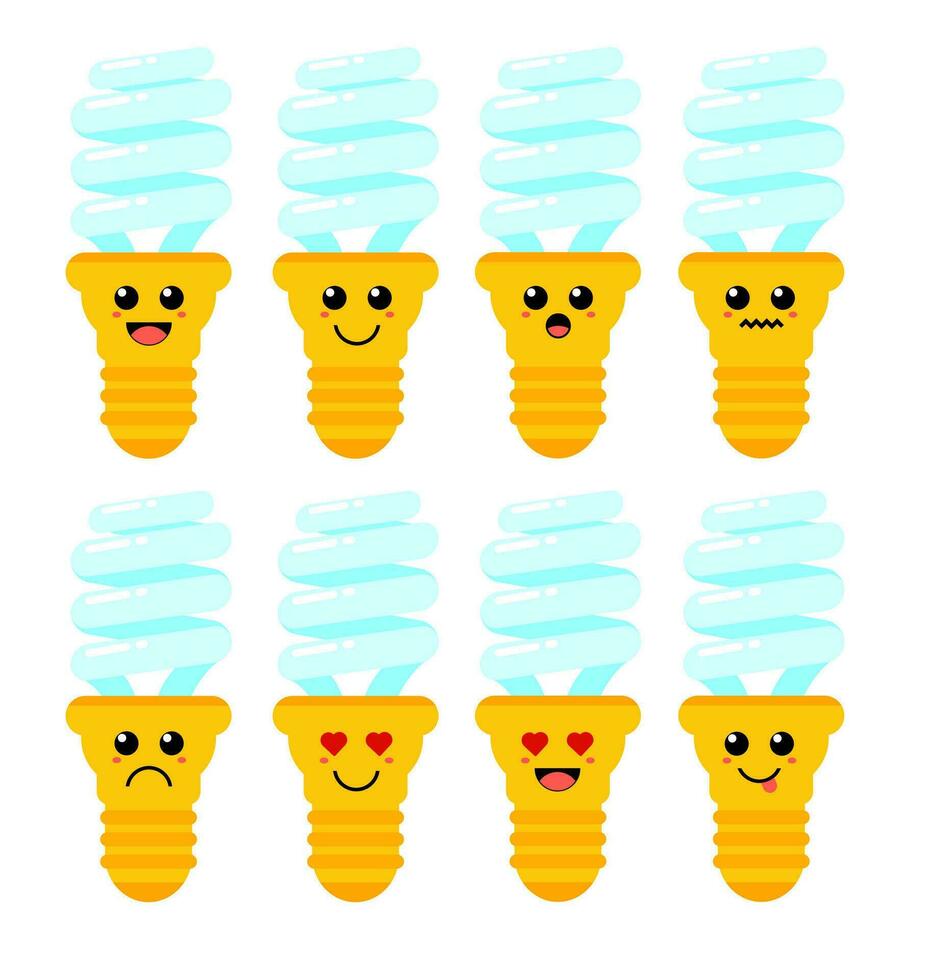 reeks van schattig tekenfilm kleurrijk spiraal lamp met verschillend emoties. grappig emoties karakter verzameling voor kinderen. fantasie karakters. vector illustraties, tekenfilm vlak stijl