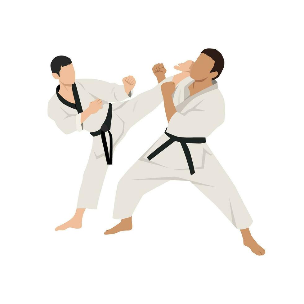 vechten van twee strijders in karate krijgshaftig kunsten. vector