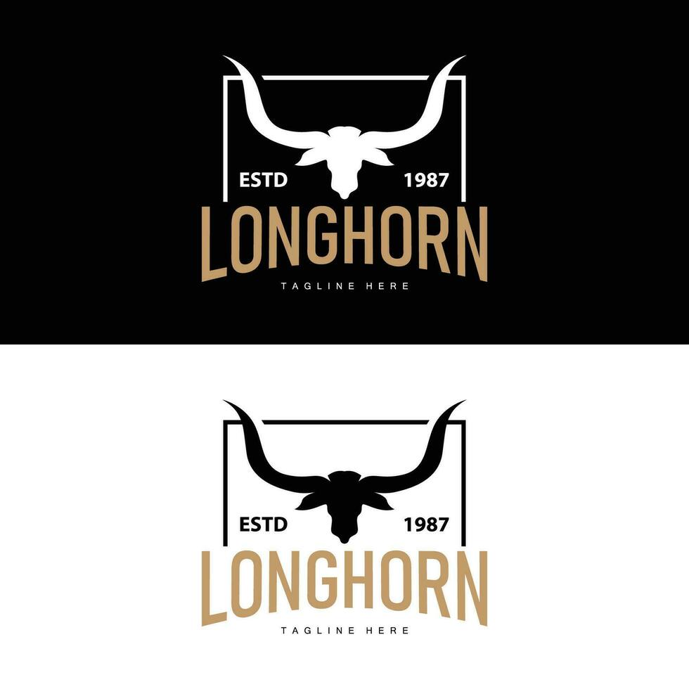 Longhorn logo oud wijnoogst ontwerp west land Texas stier toeter vector