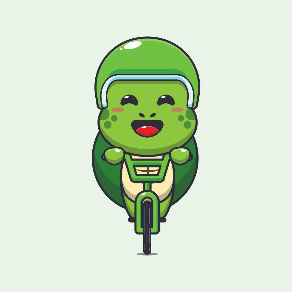 schattig schildpad rijden Aan fiets tekenfilm vector illustratie.