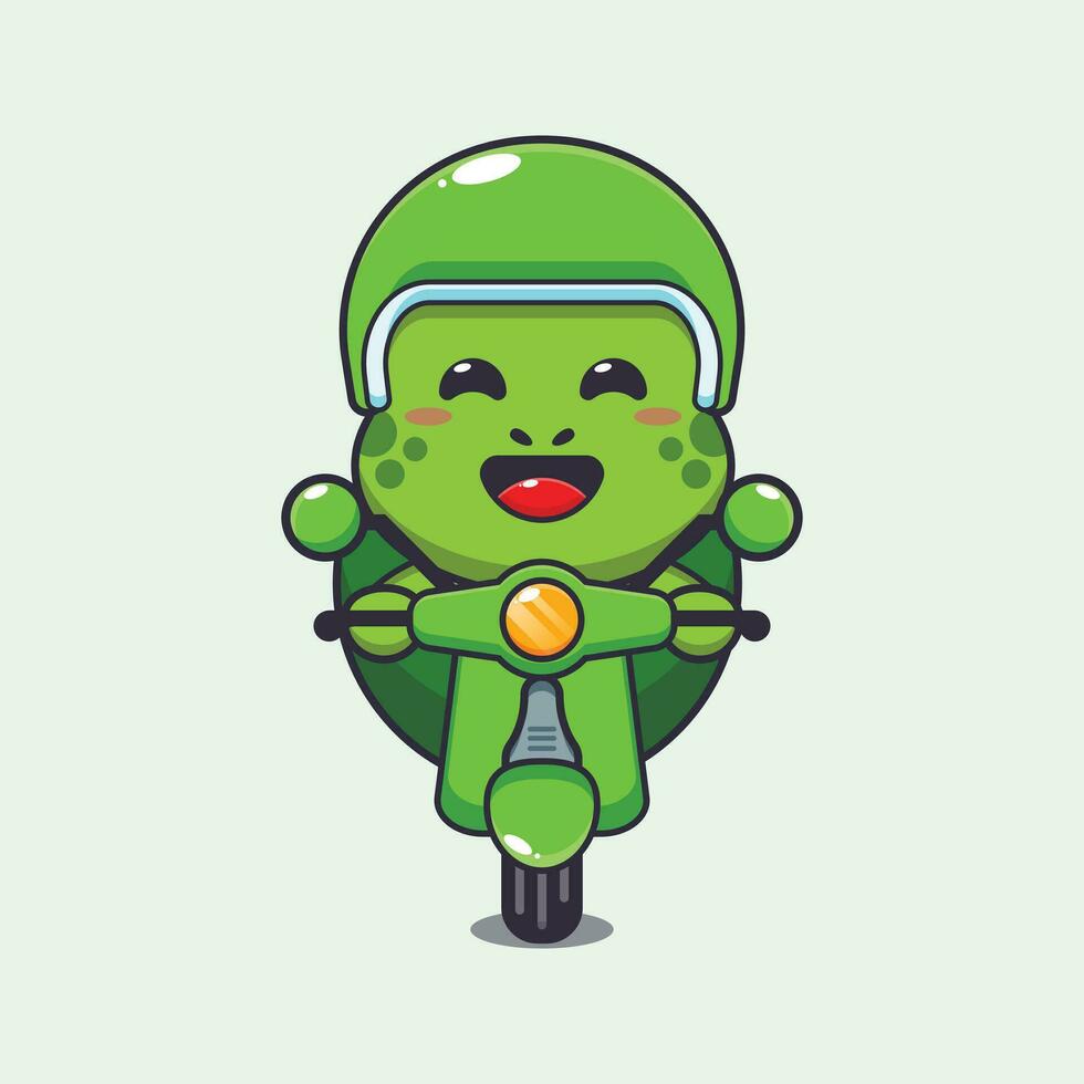 schattig schildpad rijden Aan scooter tekenfilm vector illustratie.