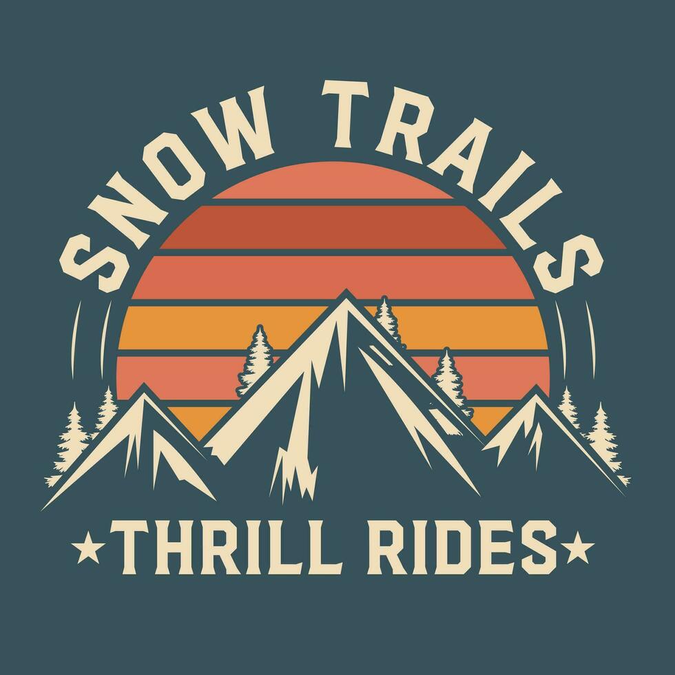 sneeuw trails sensatie ritten berg avontuur t overhemd ontwerp illustratie vector