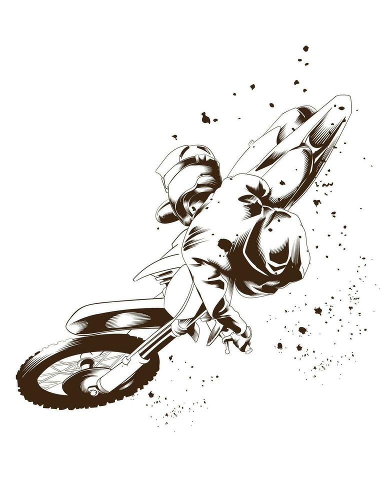 een motorcross rijder Aan een aarde fiets renner motorfiets, afgebeeld in een silhouet illustratie vector