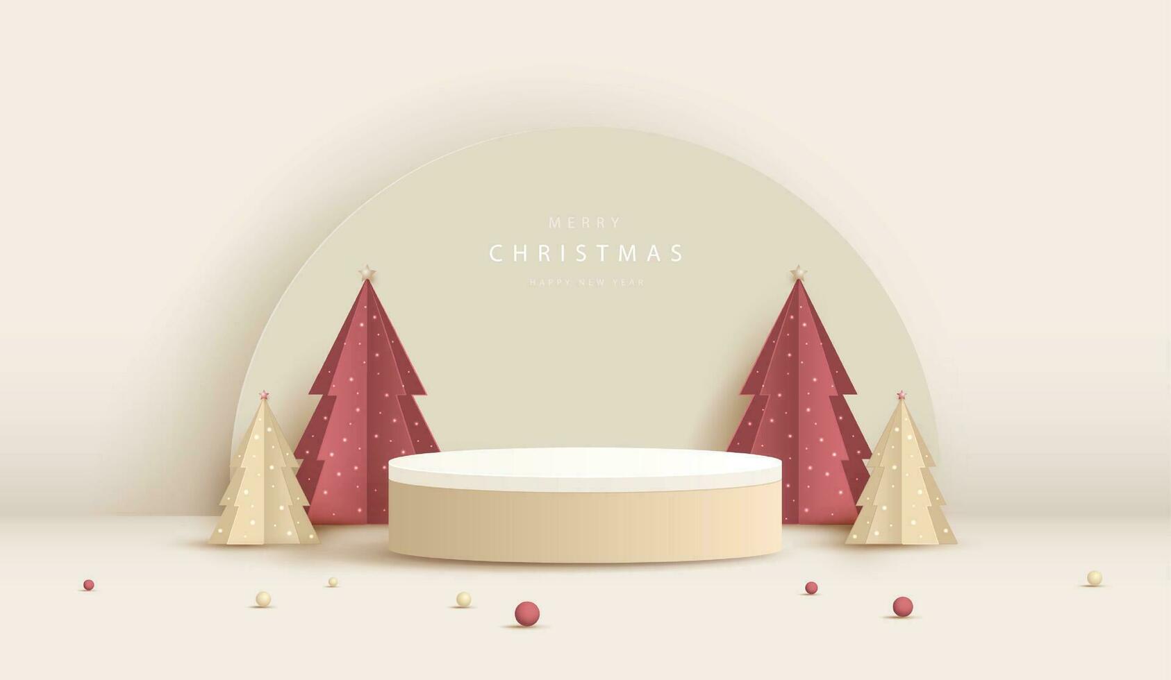podium vorm voor tonen kunstmatig Product Scherm voor Kerstmis dag of nieuw jaar. staan Product vitrine minimaal Aan room achtergrond met boom kerstmis. vector ontwerp.