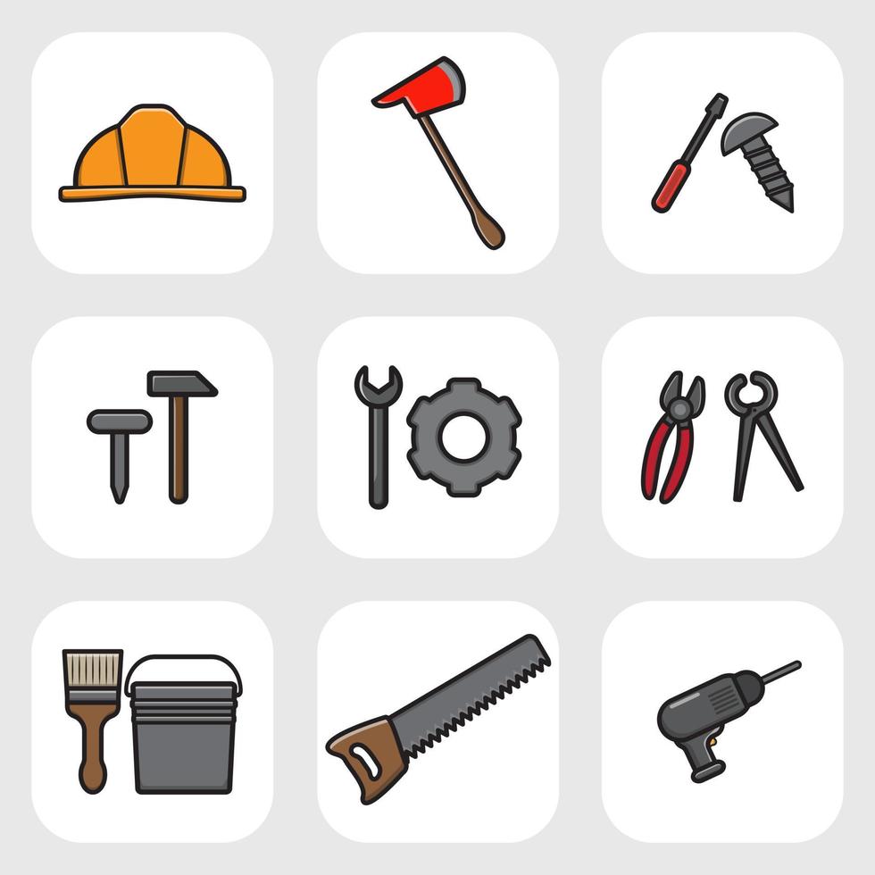 een set van werk tool vector pictogram illustratie.