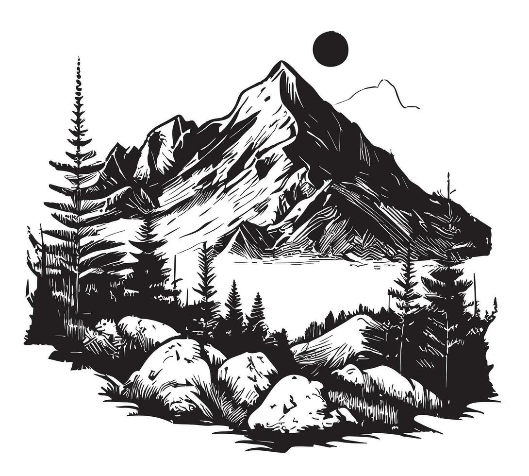 bergen hand- getrokken schetsen in tekening stijl vector illustratie natuur