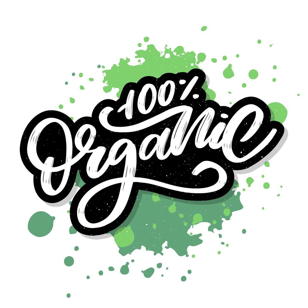 organische borstel belettering. hand getekende woord biologisch met groene bladeren. label, logo sjabloon voor biologische producten, markten voor gezonde voeding. vector