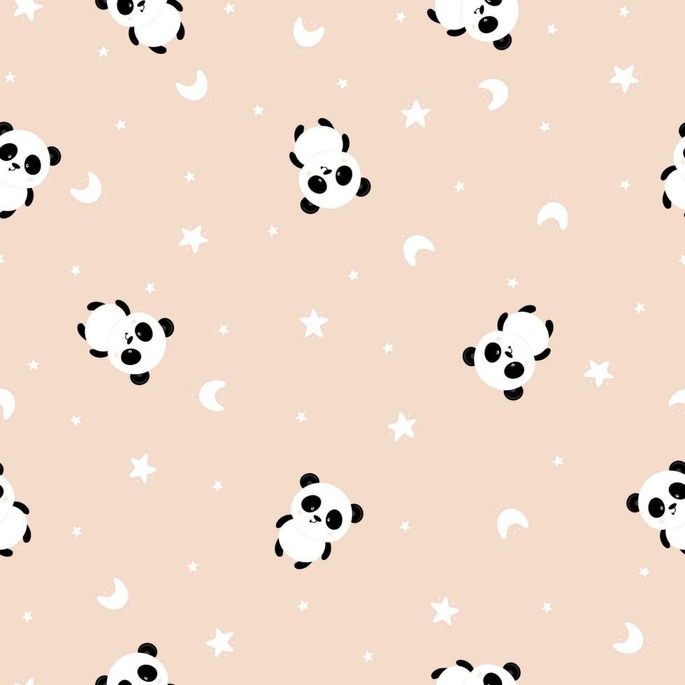 naadloos patroon met schattig panda, maan en sterren. perfect voor behang, geschenk papier, sjabloon vullen, kleding stof vector