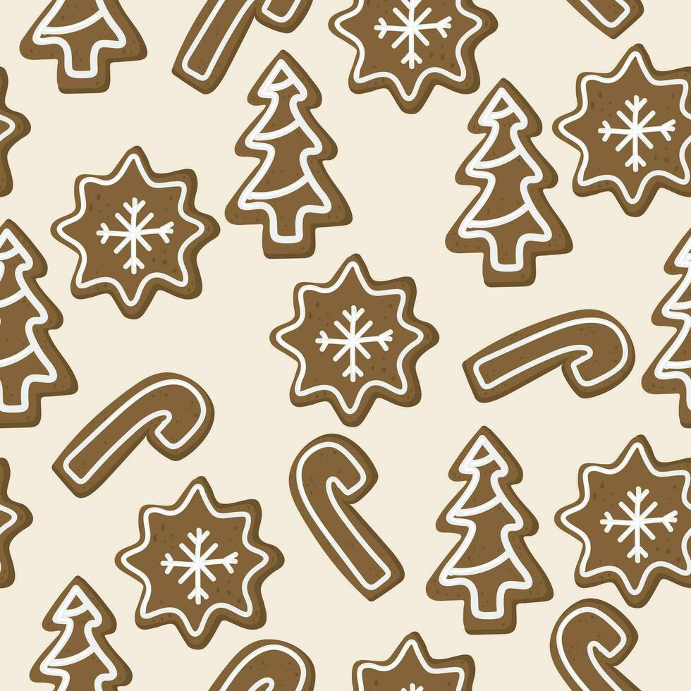 naadloos patroon met hand- getrokken peperkoek koekjes. achtergrond met traditioneel Kerstmis gebakjes. winter doodles vector