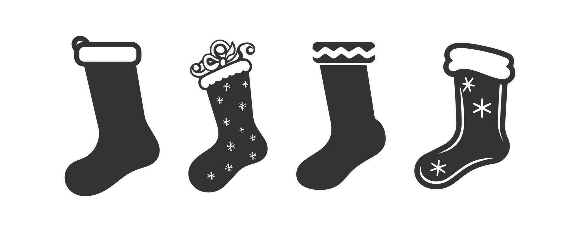 Kerstmis kous icoon zwart en wit silhouet. vector illustratie ontwerp.