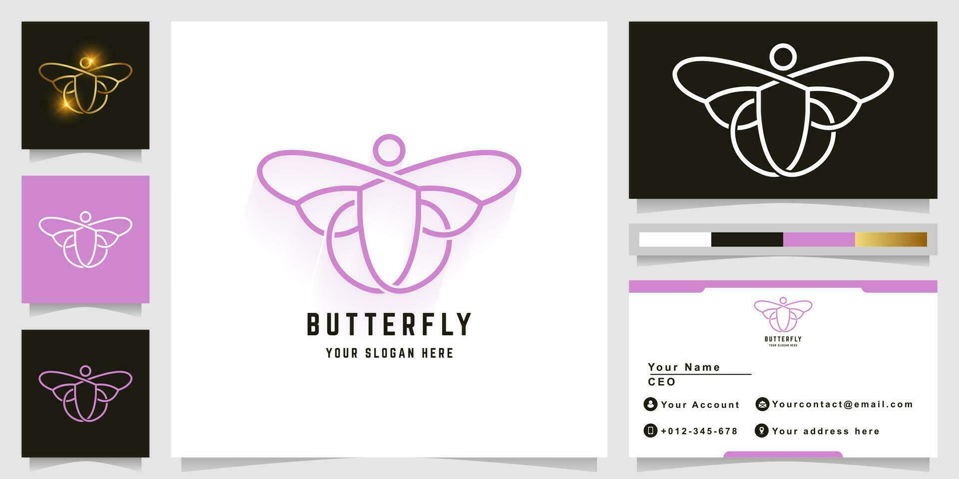 vlinder schild logo met bedrijf kaart ontwerp vector
