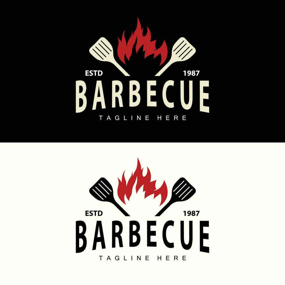 barbecue logo ontwerp bar restaurant heet rooster brand logo en spatel gemakkelijk illustratie vector