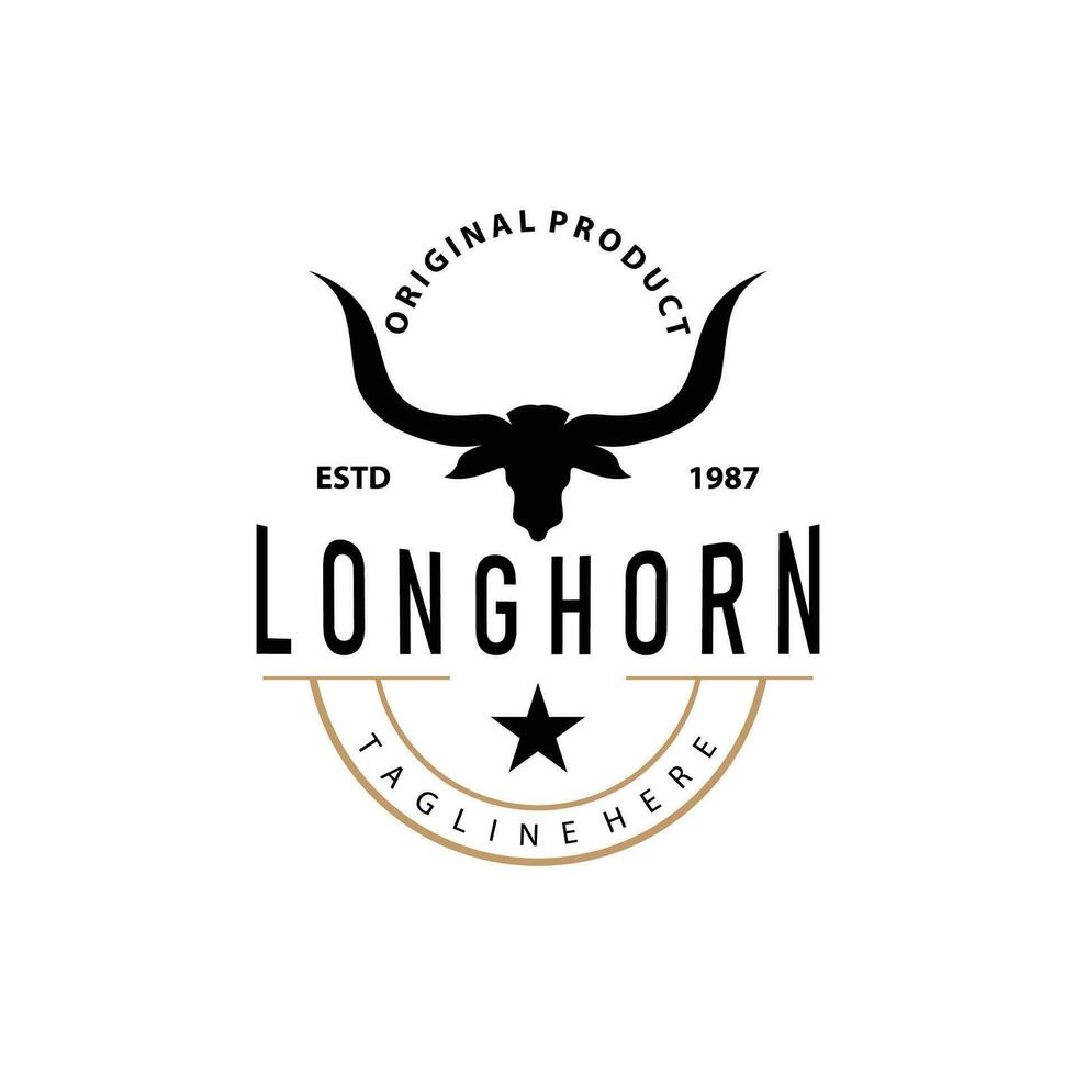 Longhorn logo oud wijnoogst ontwerp west land Texas stier toeter vector