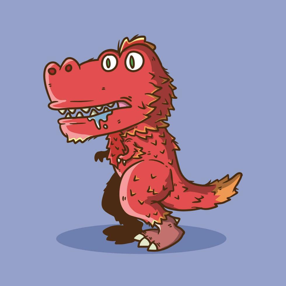 schattig harig rood t-rex dinosaurus tekenfilm vector illustratie. dinosaurus mascotte vector illustratie.