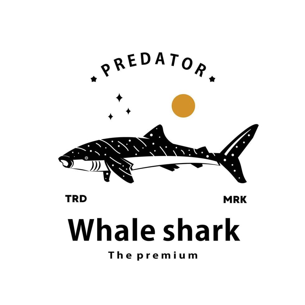 wijnoogst retro hipster walvis haai logo vector schets silhouet kunst icoon