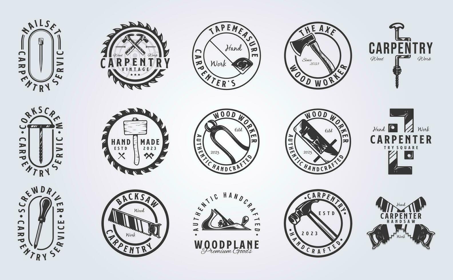 groot bundel van hout arbeider gereedschap logo vector illustratie ontwerp, wijnoogst stijl logo ontwerp