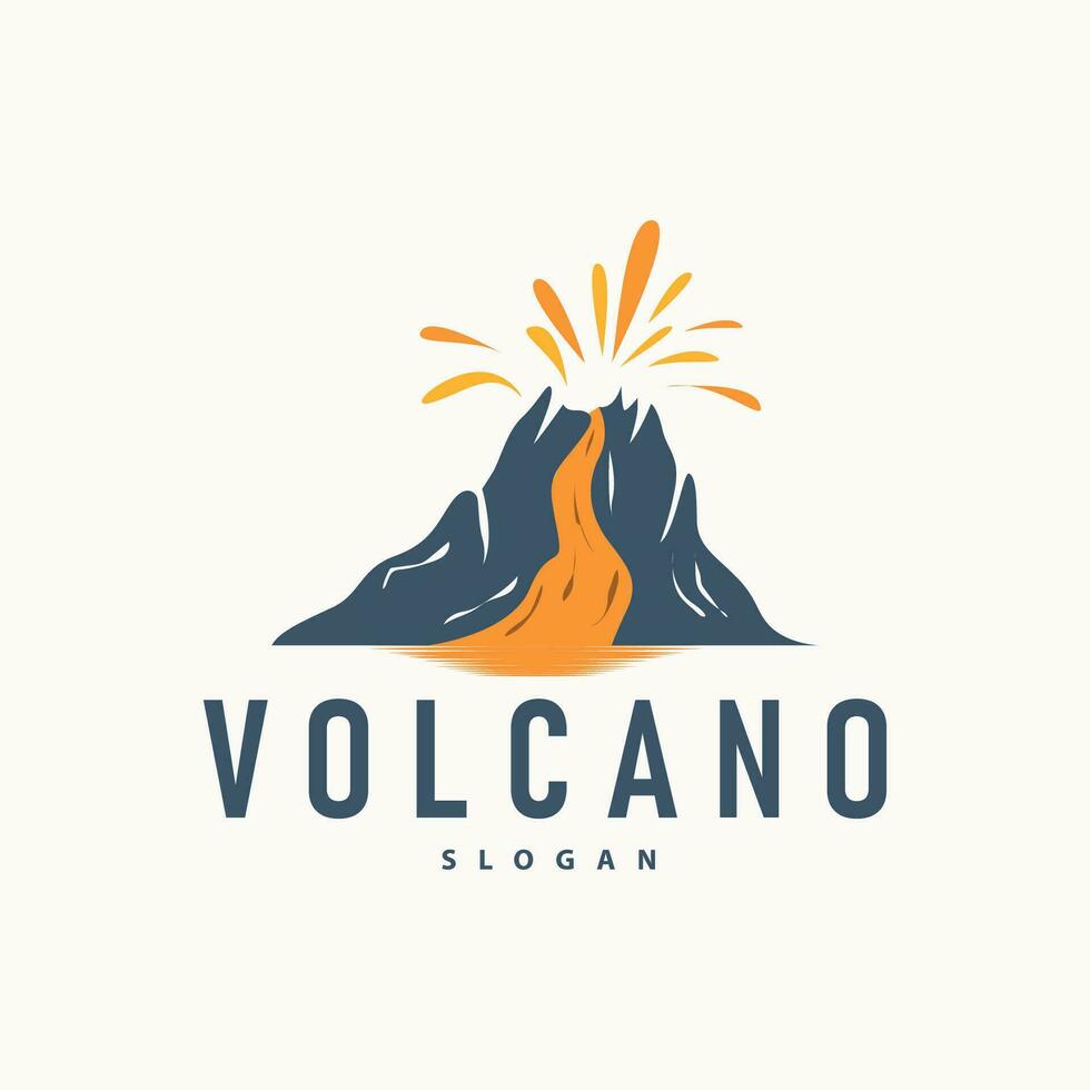 vulkaan logo illustratie silhouet ontwerp vulkaan berg uitbarsting met gemakkelijk rotsen en lava vector