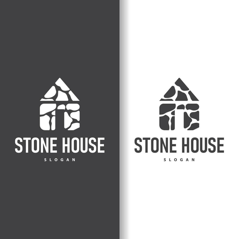 huis steen logo ontwerp huis rots meetkundig gebouw structuur elegant premie vector