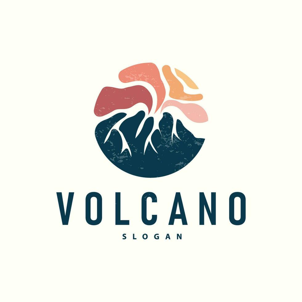 vulkaan logo illustratie silhouet ontwerp vulkaan berg uitbarsting met gemakkelijk rotsen en lava vector